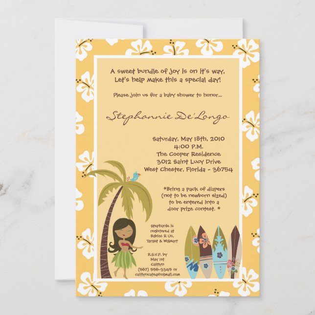 5x7 Hawaiian Luau Tropical Baby Shower Invitation (Front)