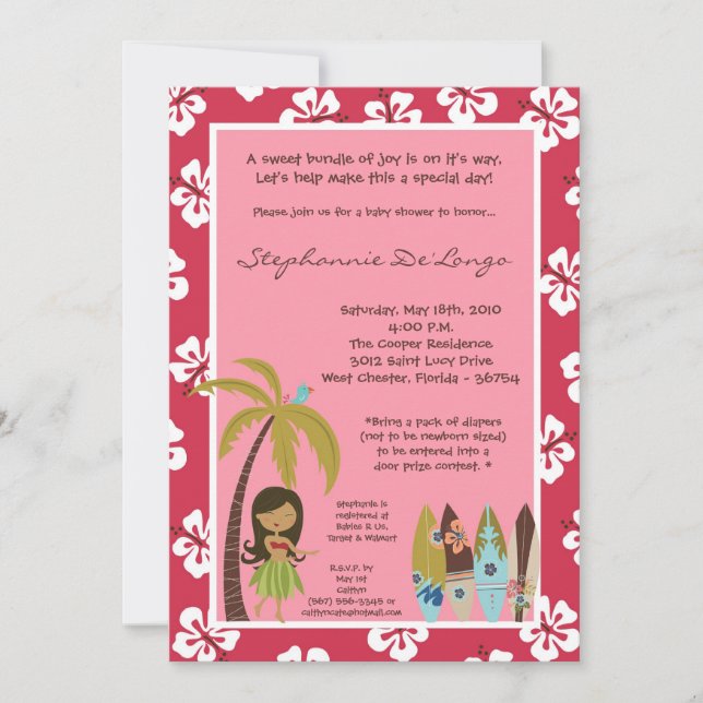 5x7 Hawaiian Luau Tropical Baby Shower Invitation (Front)