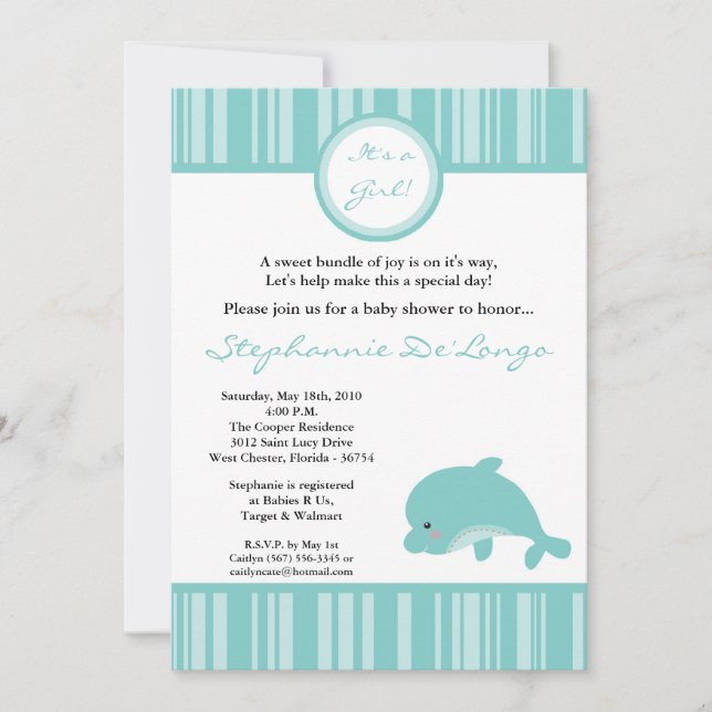 5x7 Hawaiian Ocean Dolphin Baby Shower Invitation (Front)