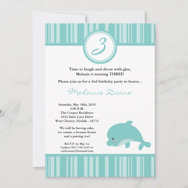 5x7 Hawaiian Ocean Dolphin Birthday Invitation (Front)