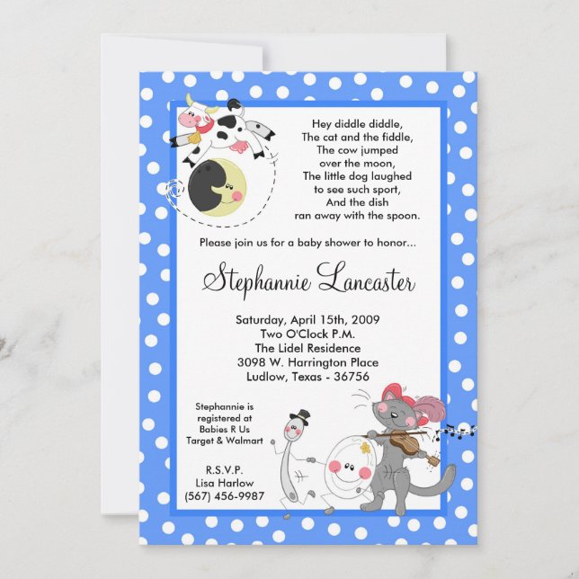 5x7 Hey Diddle Didd Nursery Baby Shower Invitation (Front)