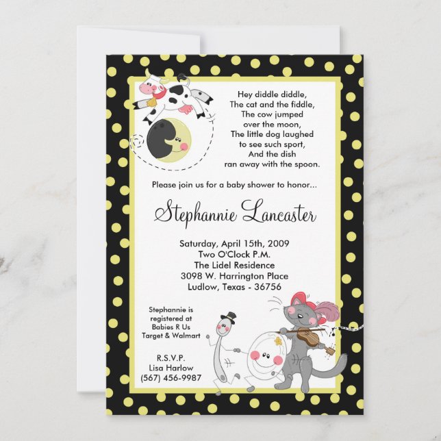 5x7 Hey Diddle Didd Nursery Baby Shower Invitation (Front)