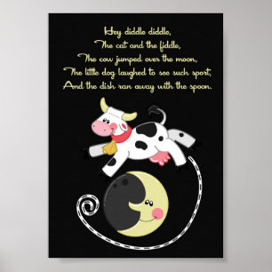 5x7 Hey Diddle Diddle Rhyme Kids Room Wall Art