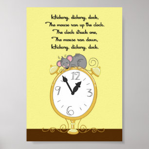5x7 Hickory Dickory Dock Rhyme Kids Room Wall Art