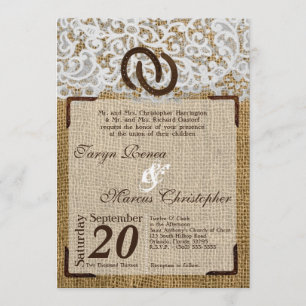 5x7 Horse Shoes on Burlap Lace Wedding Invitation