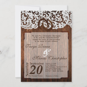 5x7 Horse Shoes on Wood Lace Wedding Invitation