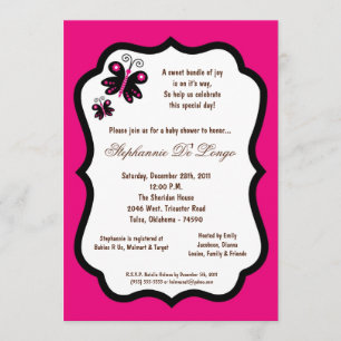 5x7 Hot Pink Butterfly Baby Shower Invitation