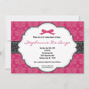5x7 Hot Pink Damask Cheetah Baby Shower Invitation