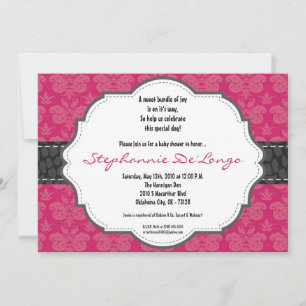 5x7 Hot Pink Damask Cheetah Baby Shower Invitation