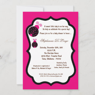 5x7 Hot Pink Lady Bug Baby Shower Invitation