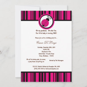 5x7 Hot Pink Lady Bug Birthday Party Invite