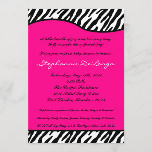 5x7 Hot Pink Zebra Print Baby Shower Invitation