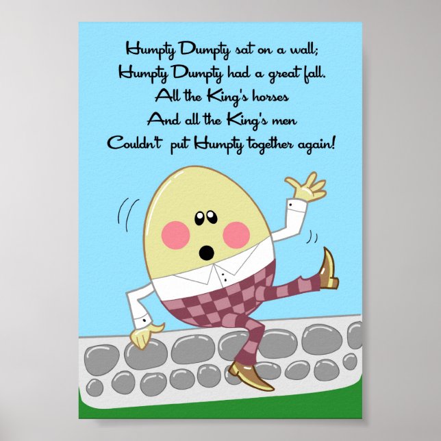 5x7 Humpty Dumpty Rhyme Kids Room Wall Art (Front)