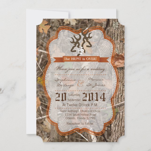 5x7 Hunting Couple Deer Doe Wedding Invitation (Front)