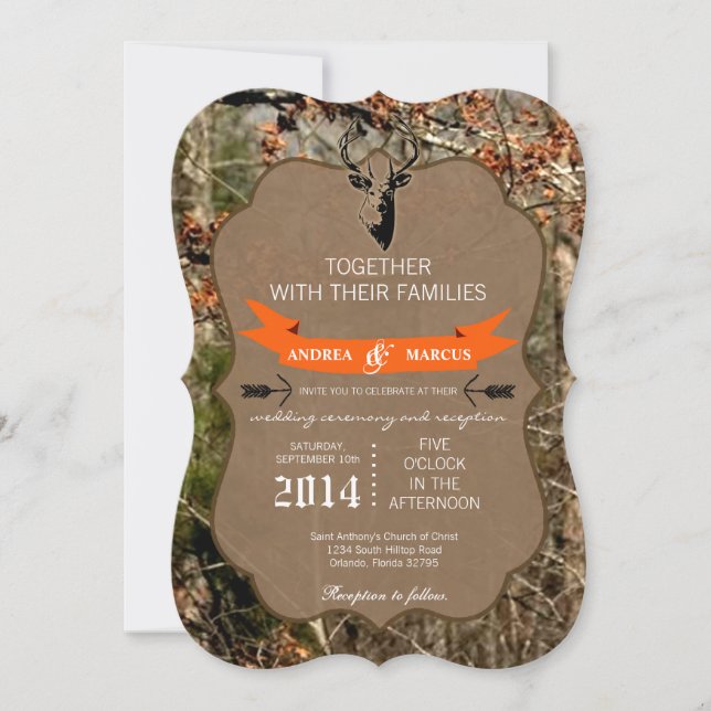 5x7 Hunting Deer Buck Head Camo Wedding Invitation (Front)