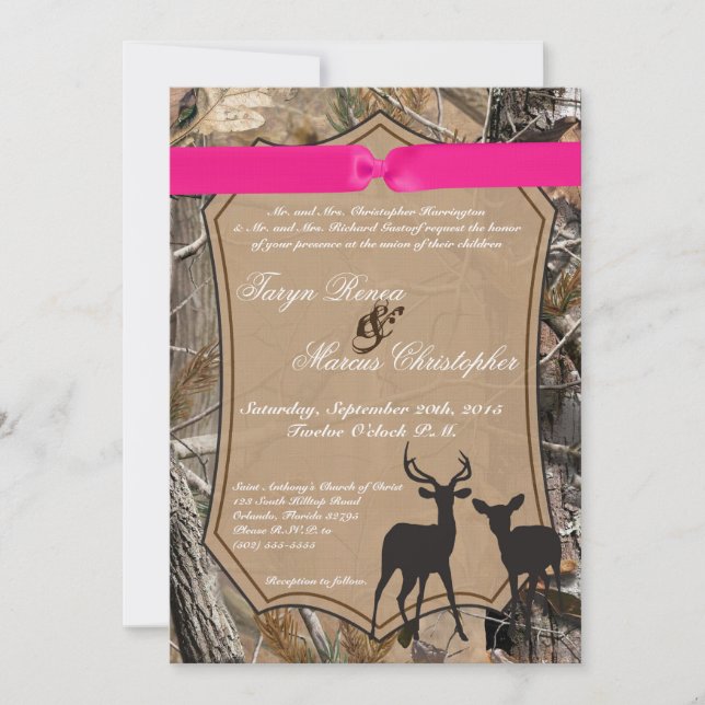 5x7 Hunting Pair Deer Doe Buck Wedding Invitation (Front)