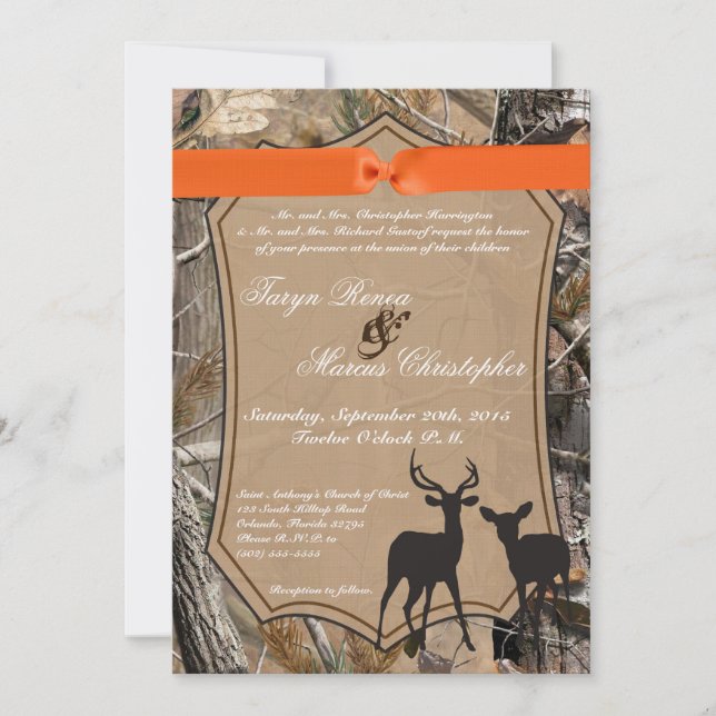 5x7 Hunting Pair Deer Doe Buck Wedding Invitation (Front)