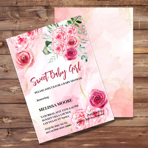 5x7 Invitation Watercolor Magenta Pink Rose