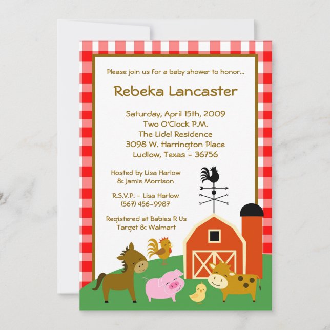 5x7 Invite - Farm Animals Baby Shower Invitation (Front)