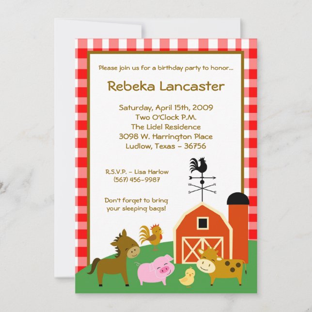 5x7 Invite - Farm Animals Birthday Invitation (Front)