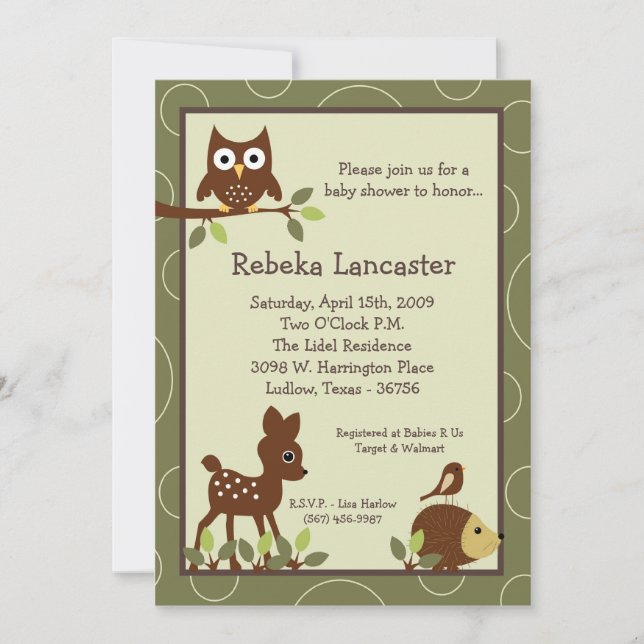 5x7 Invite - Forrest Animal Baby Shower Invitation (Front)