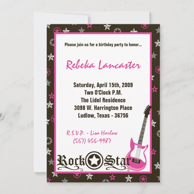 5x7 Invite - Girl Rock Star Birthday Invitation (Front)