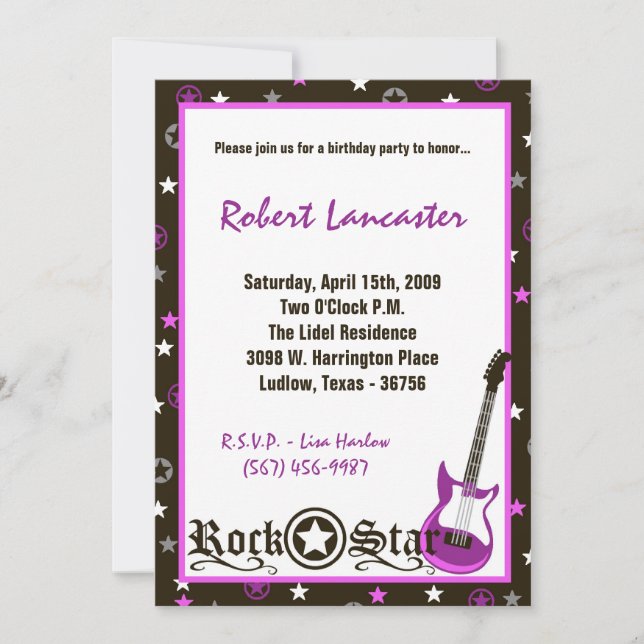 5x7 Invite - Grils Rock Star Birthday Invitation (Front)