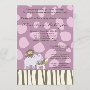 5x7 Jacana Girly Jungle Zoo Baby Shower Invitation