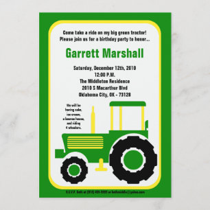 5x7 John Green Farm Tractor Birthday Invitation