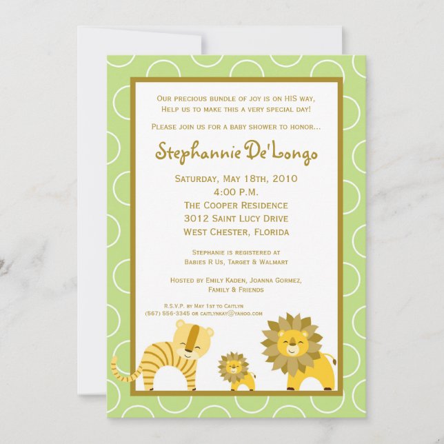 5x7 Jungle Boy Lion Safari Baby Shower Invitation (Front)