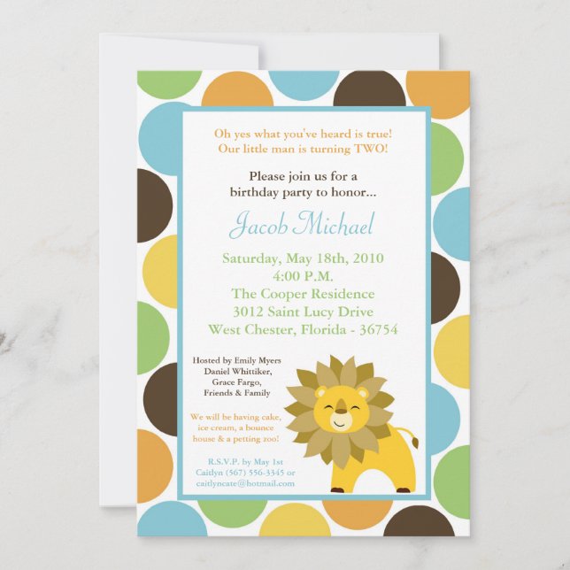 5x7 Jungle King Lion Safari Birthday Invitation (Front)