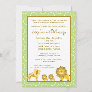 5x7 Jungle Lion Boy TWINS Baby Shower Invitation