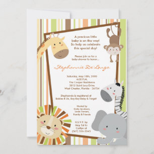 5x7 Jungle Lion Monkey Baby Shower Invitation