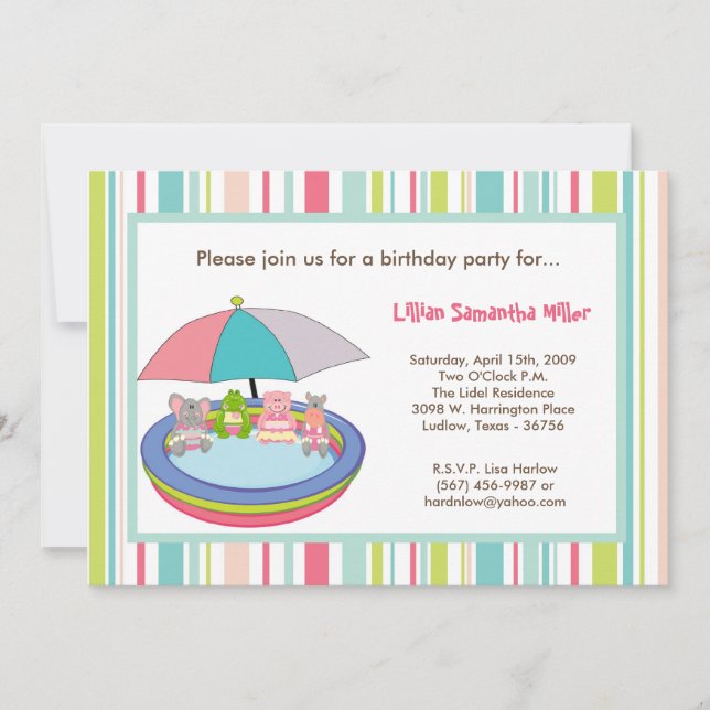 5x7 Jungle Safari Pool Birthday Party Invitation (Front)