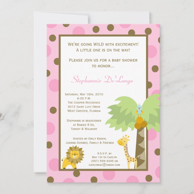 5x7 Jungle Safari Zoo Anima Baby Shower Invitation (Front)