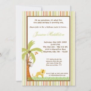 5x7 Jungle Safari Zoo Birthday Party Invitation