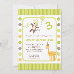 5x7 Jungle Safari Zoo Birthday Party Invitation