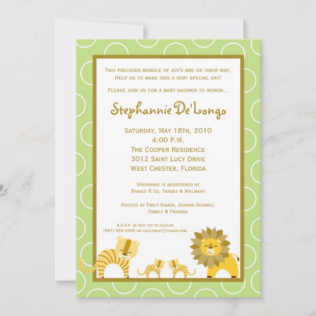 5x7 Jungle Tiger Girl TWINS Baby Shower Invitation (Front)