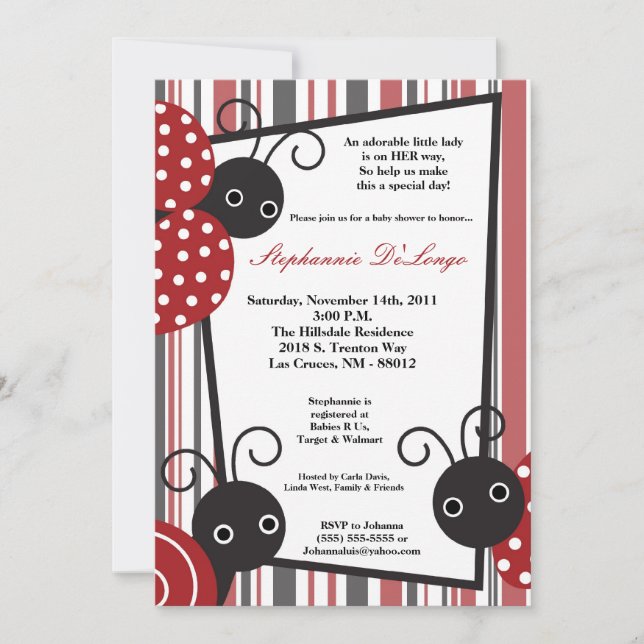 5x7 Lady Bug Spring Insect Baby Shower Invitation (Front)
