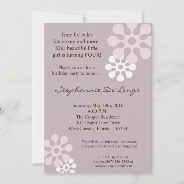 5x7 Lavender Purple Flower Birthday Par Invitation (Front)