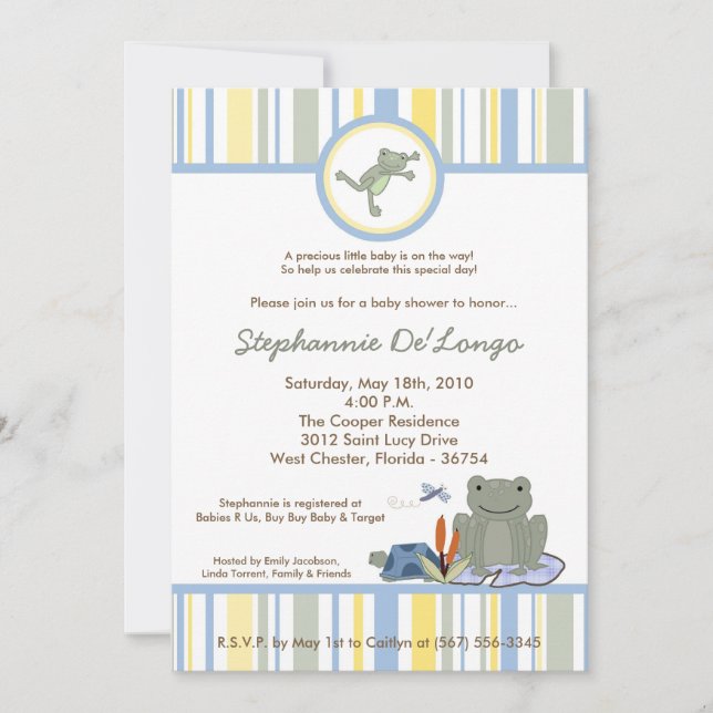 5x7 Leap Frog Turtle Bee Baby Shower Invitation (Front)