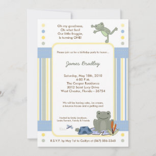 5x7 Leap Frog Turtle Bee Birthday Party Invitation