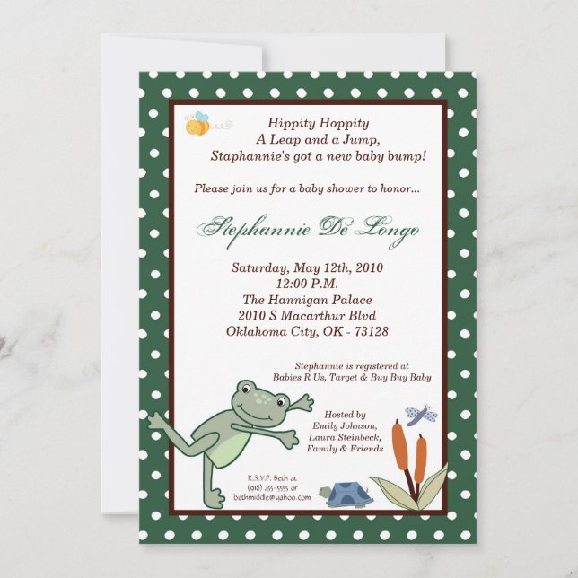 5x7 Leap Frog Turtle Pond Baby Shower Invitation (Front)