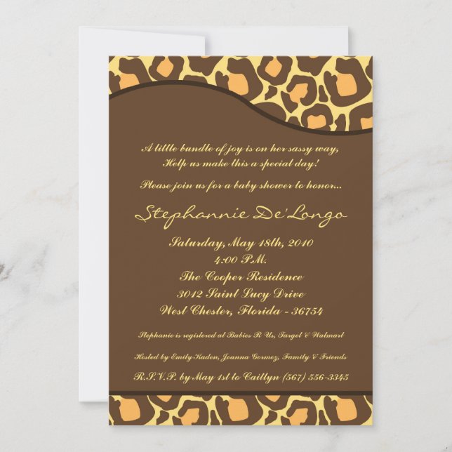 5x7 Leopard Animal Print Baby Shower Invitation (Front)