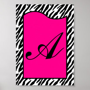 5x7 Letter Wall Art Hot Pink Zebra Animal Print