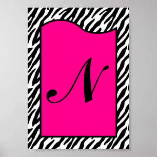 5x7 Letter Wall Art Hot Pink Zebra Animal Print