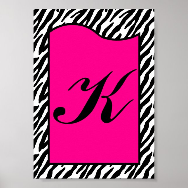5x7 Letter Wall Art Hot Pink Zebra Animal Print (Front)