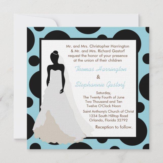 5x7 Light Blue Pok-a-Dot Wedding Invitation (Front)