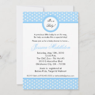 5x7 Light Blue Polka Dot Baby Shower Invitation