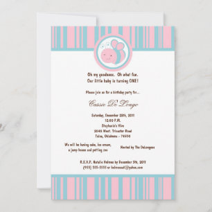 5x7 Light Pink Bumble Bee Birthday Party Invite